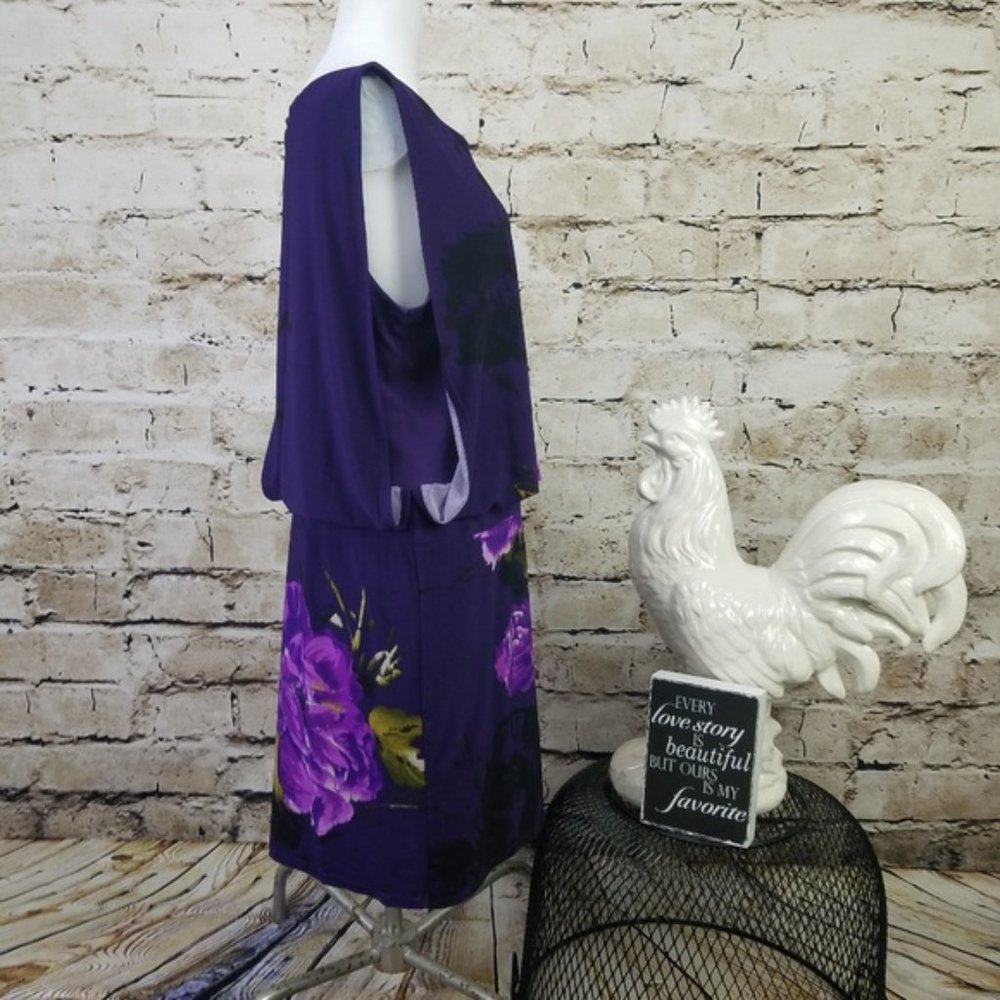Sandra Darren Shift Dress Purple Floral Draped Mini Formal Party Evening 10 - Picture 3 of 8